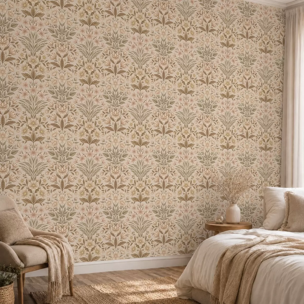 Bakgrunn Ferskenblomster og olivengrønne blader på en beige bakgrunn a01279v1