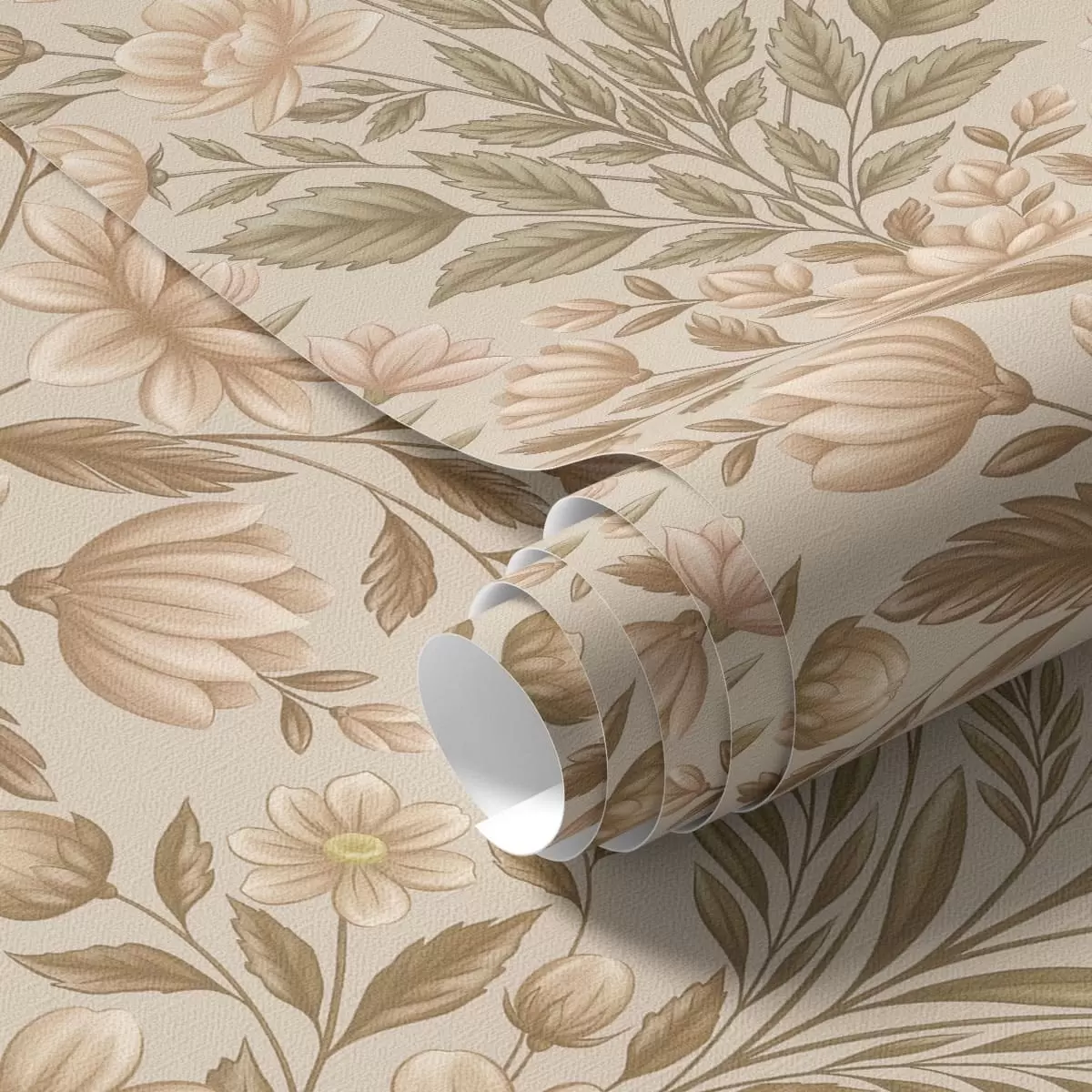 Bakgrunn Ferskenblomster og olivengrønne blader på en beige bakgrunn a01279v1