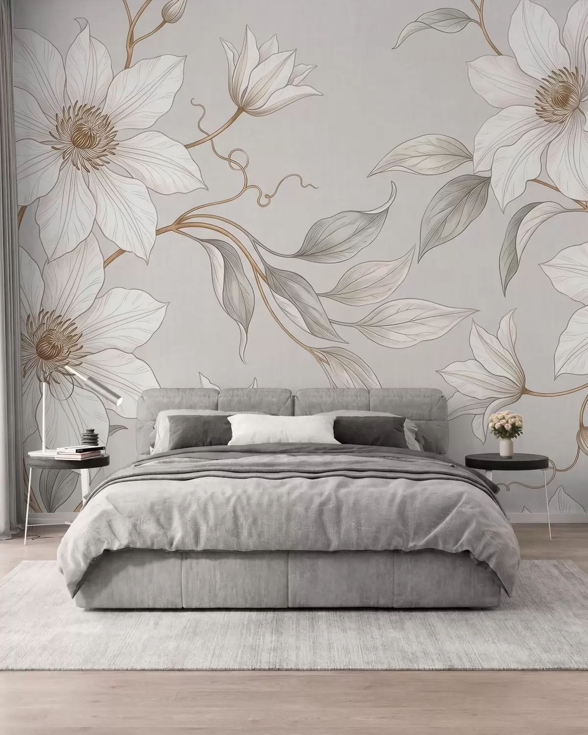 fototapeter Elegante hvite botaniske blomster med spinkle grener w10099