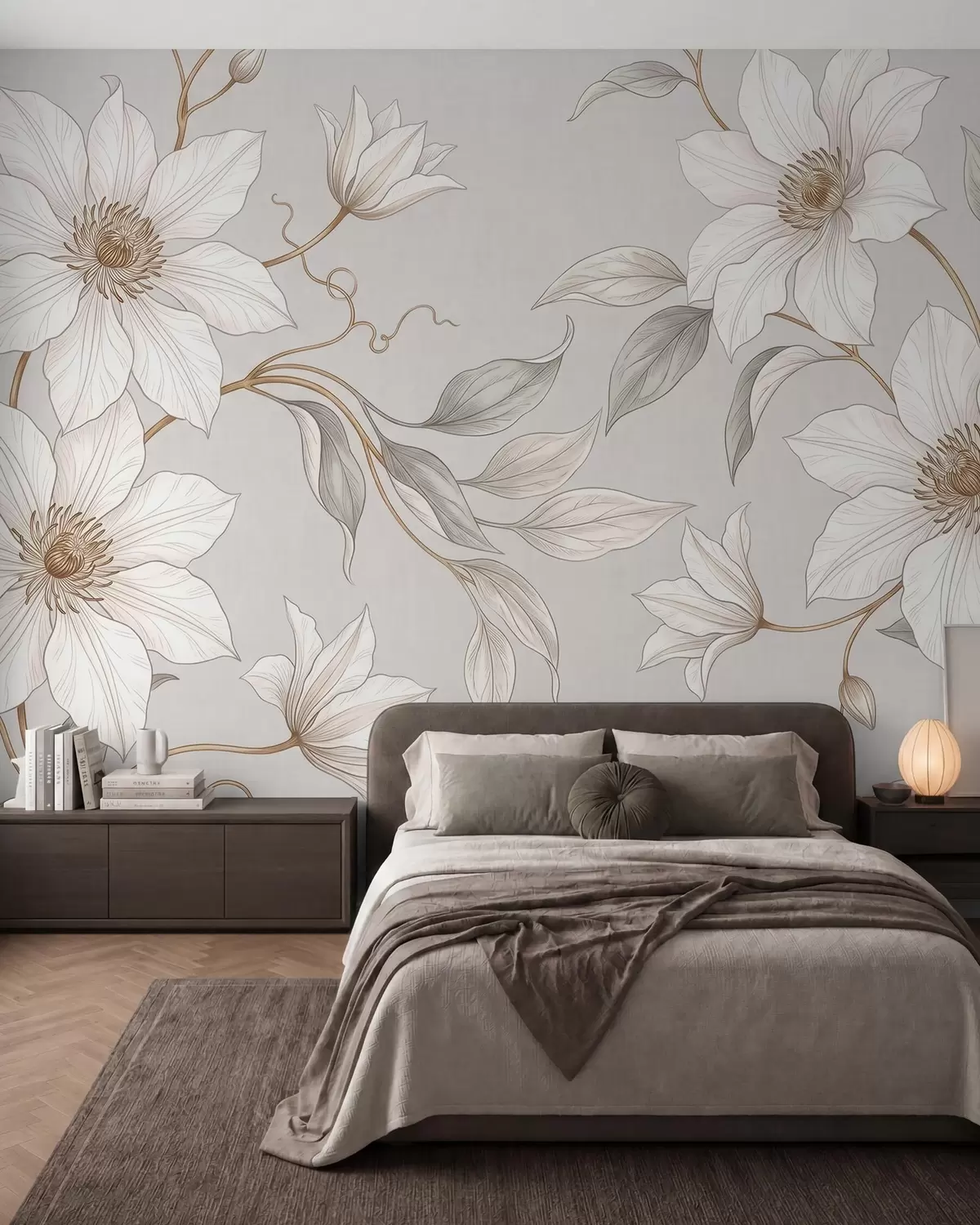 fototapeter Elegante hvite botaniske blomster med spinkle grener w10099
