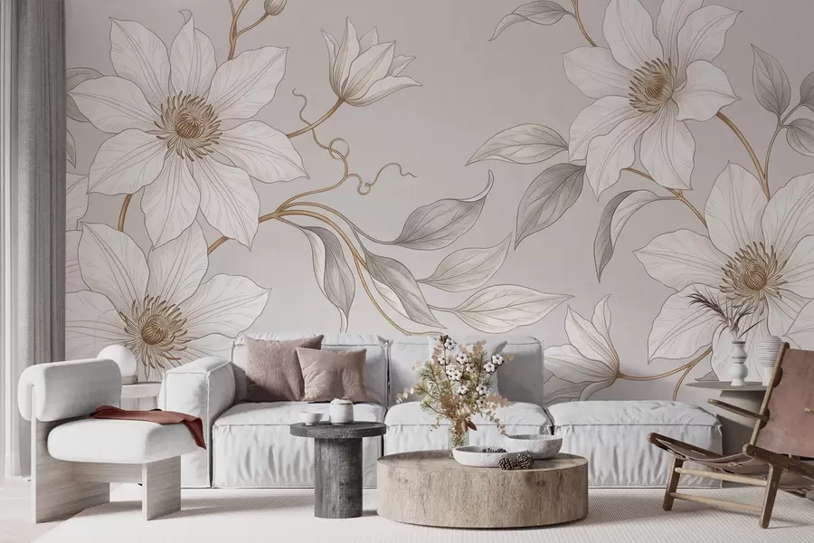fototapeter Elegante hvite botaniske blomster med spinkle grener w10099