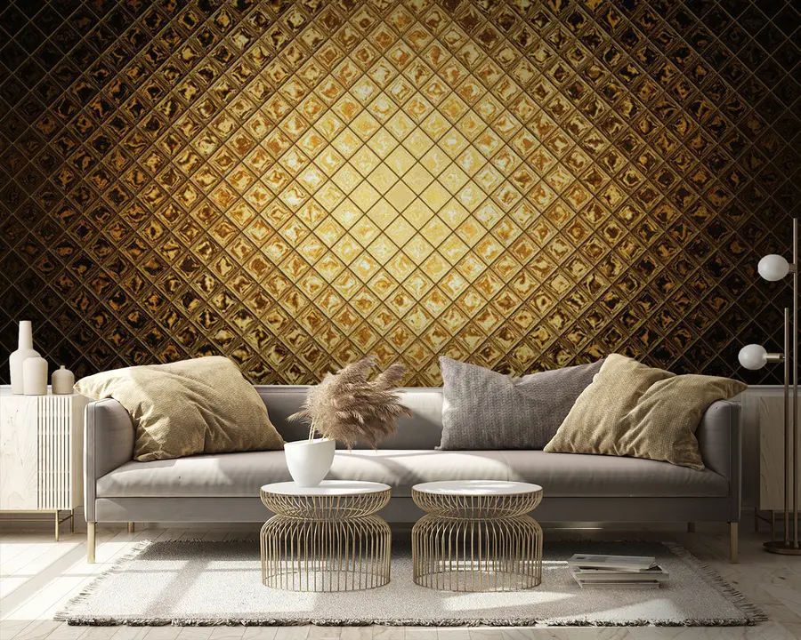 fototapeter Brunt, ravfarget mønster av rektangler u23326