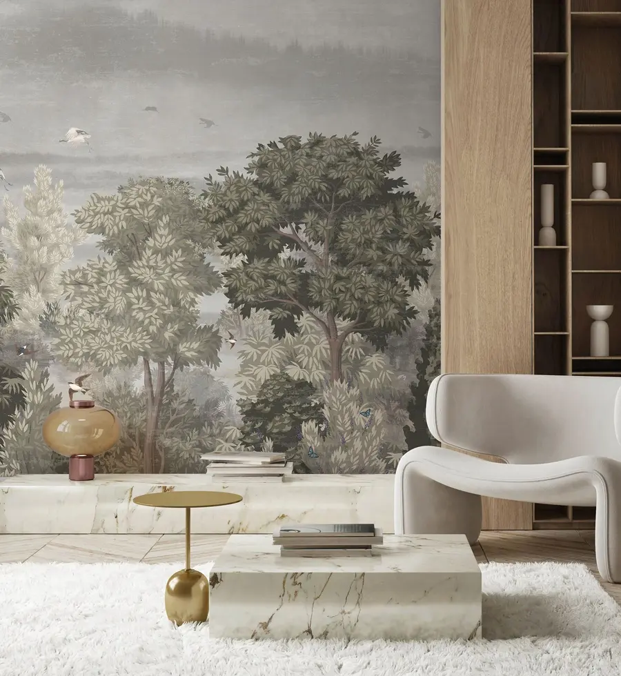 fototapeter Traner flyr over skogen u73553