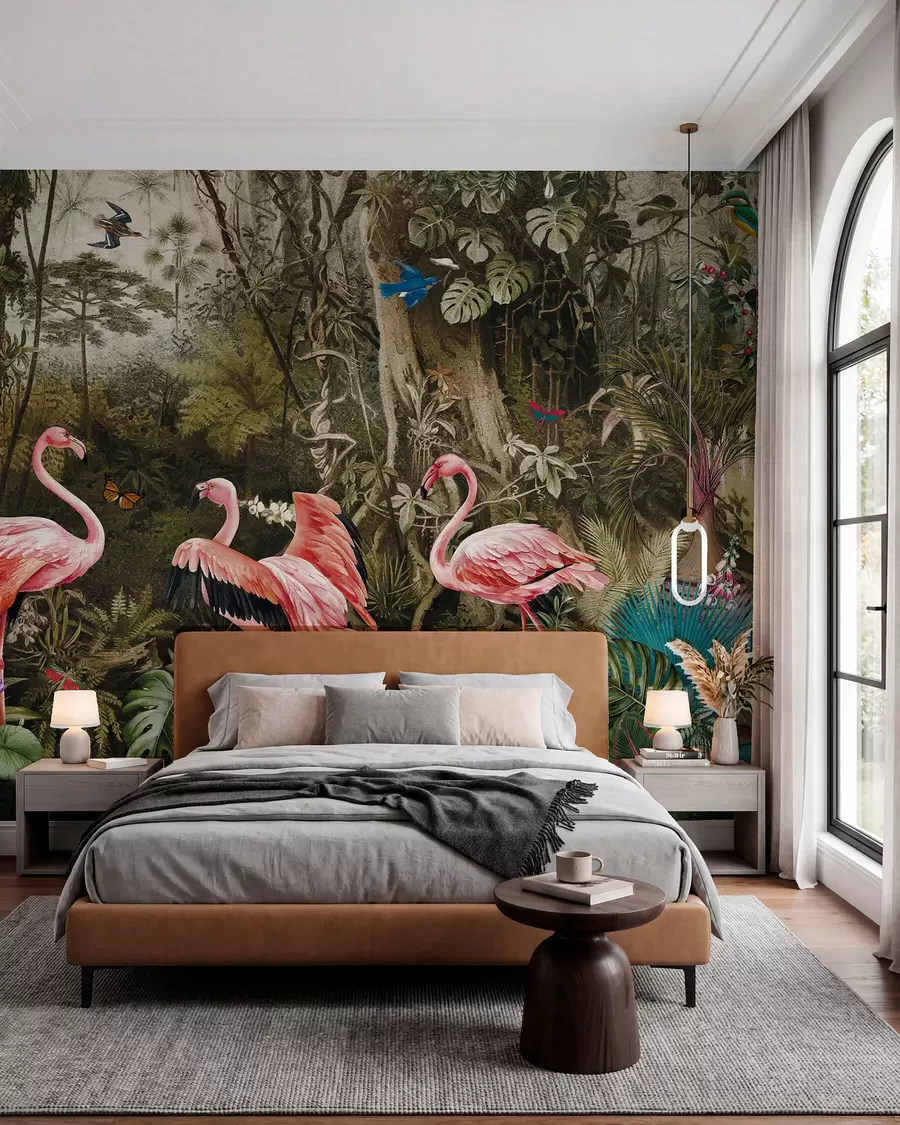 fototapeter Tropiske fugler og flamingoer i jungelen u73568