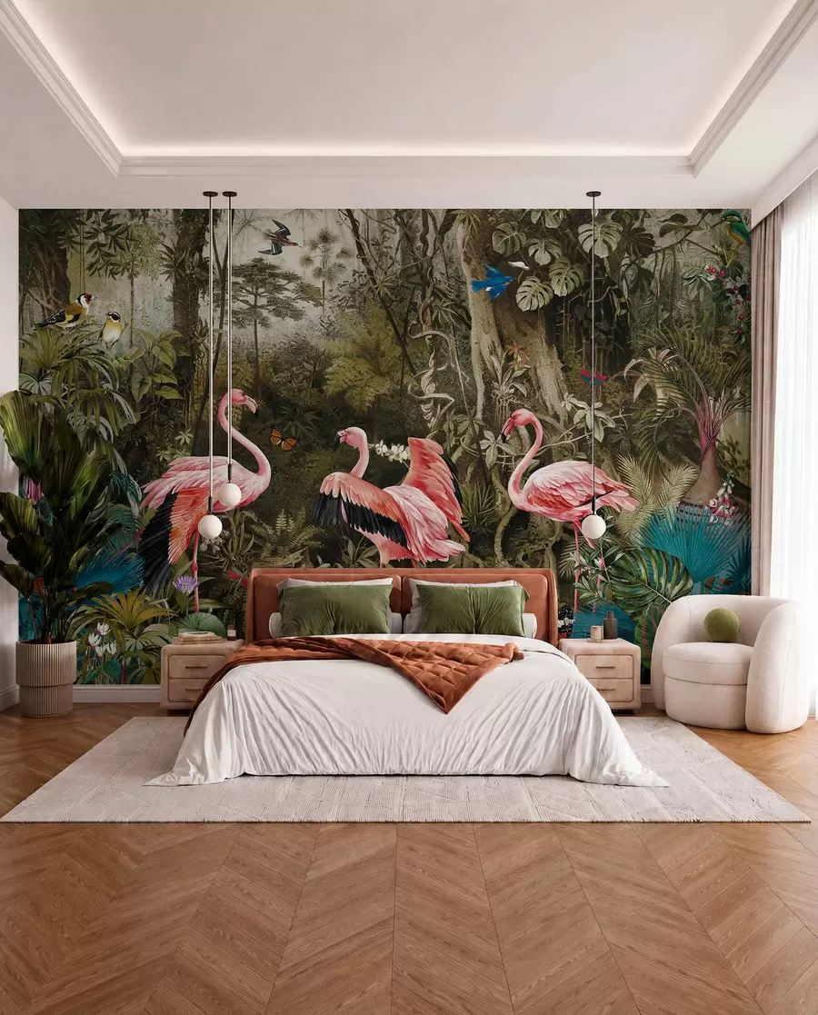 fototapeter Tropiske fugler og flamingoer i jungelen u73568