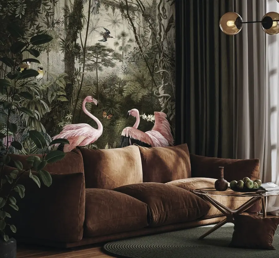 fototapeter Tropiske fugler og flamingoer i jungelen u73568