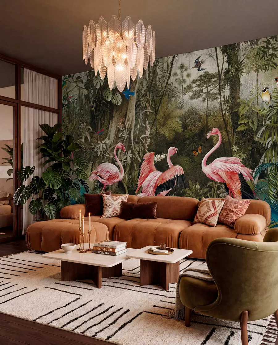 fototapeter Tropiske fugler og flamingoer i jungelen u73568