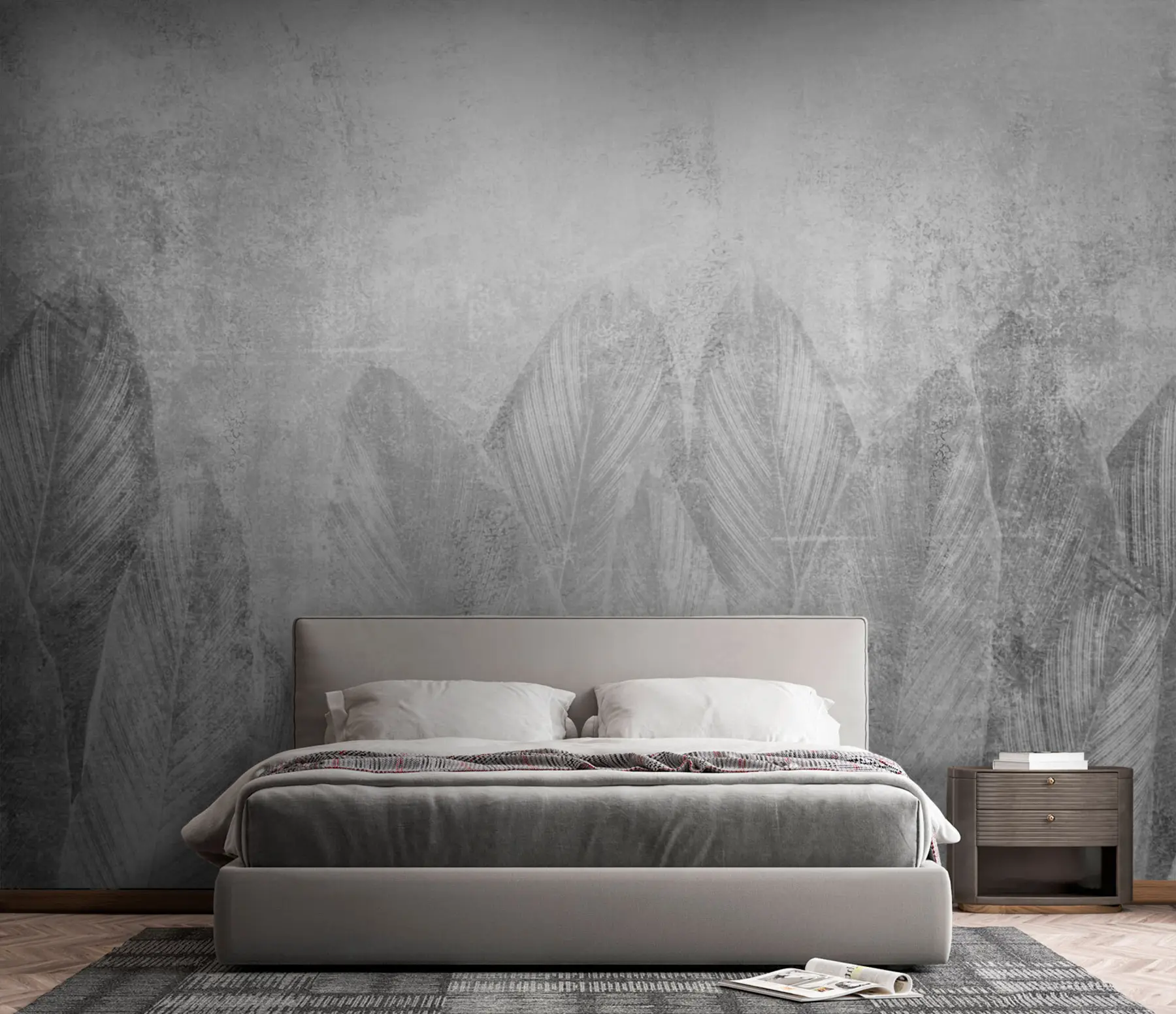 fototapeter Moderne dekor av palmeblader på en betongbakgrunn u73876