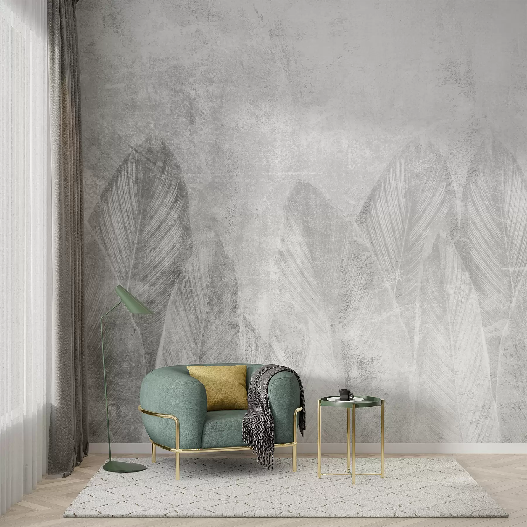 fototapeter Moderne dekor av palmeblader på en betongbakgrunn u73876