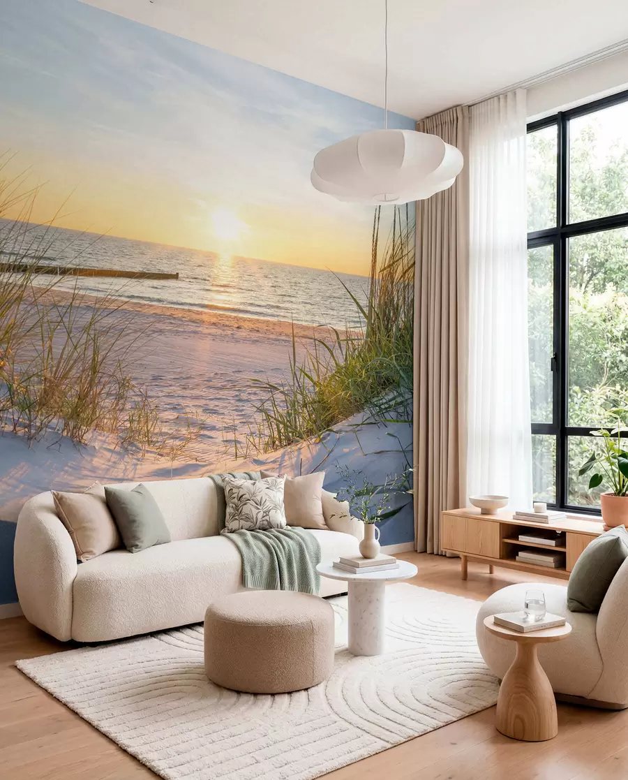 fototapeter Foto/Panoramisk sanddynestrand med solnedgang u93577