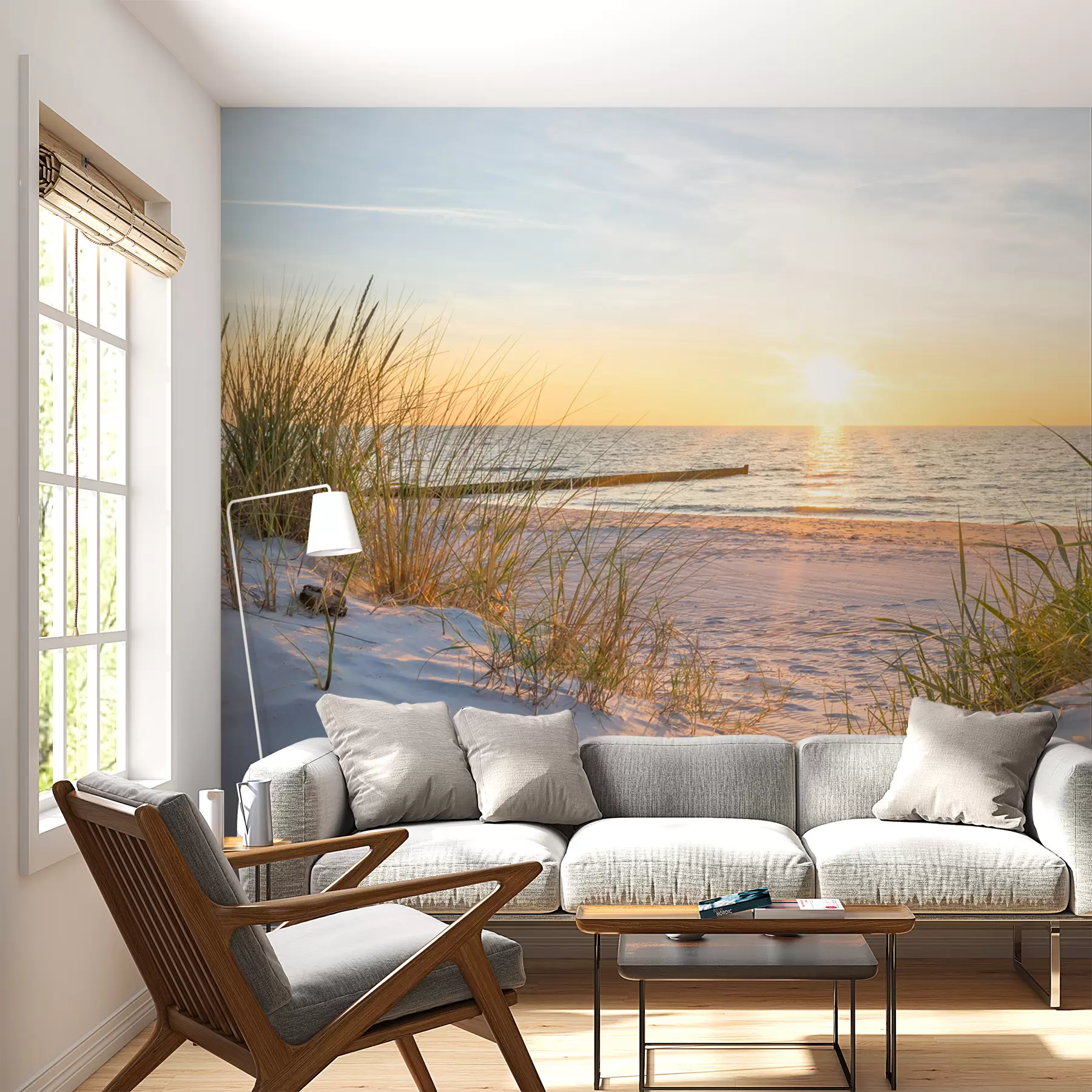 fototapeter Foto/Panoramisk sanddynestrand med solnedgang u93577