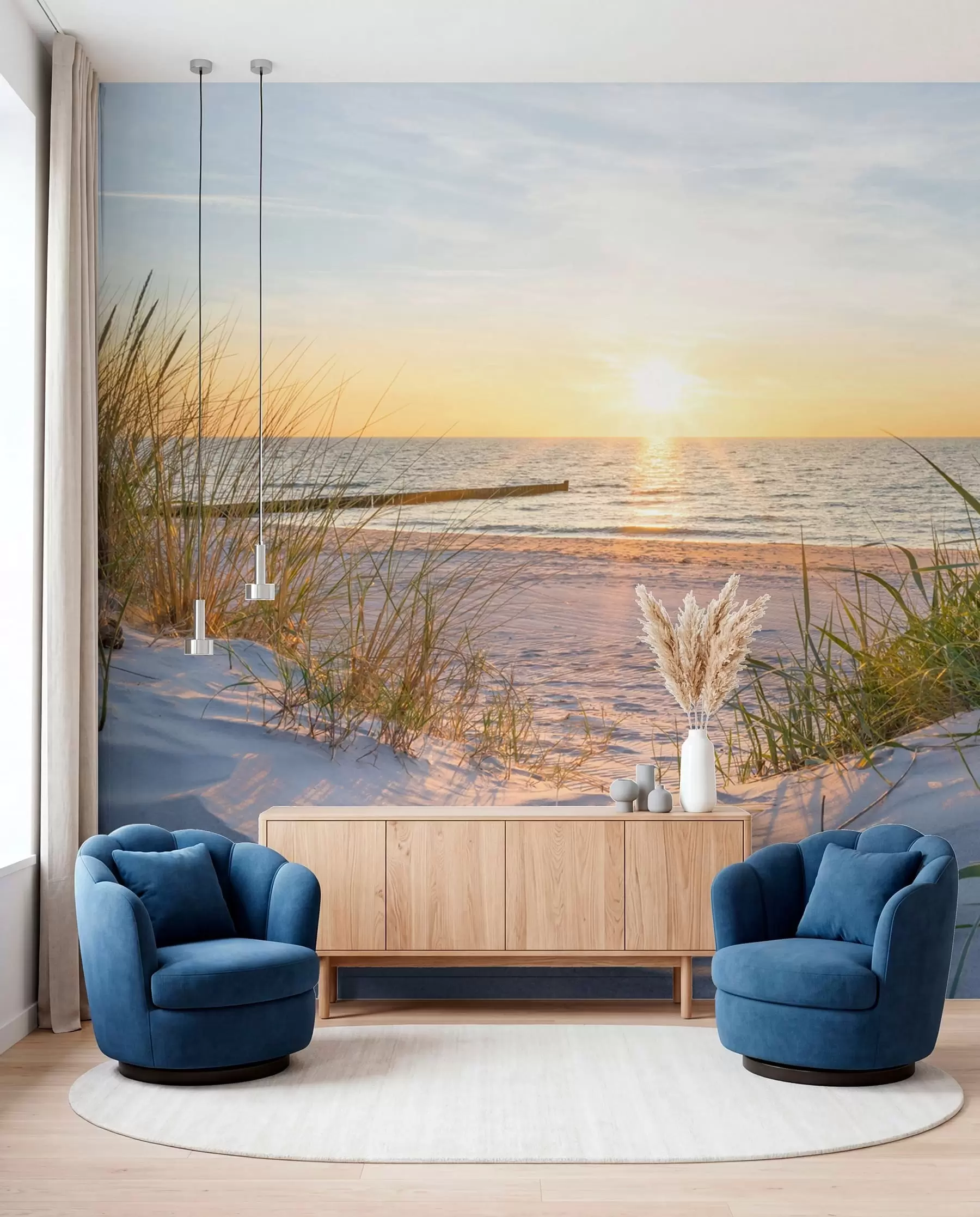 fototapeter Foto/Panoramisk sanddynestrand med solnedgang u93577