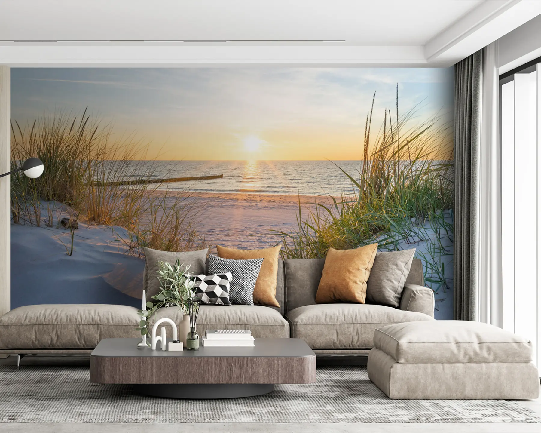 fototapeter Foto/Panoramisk sanddynestrand med solnedgang u93577