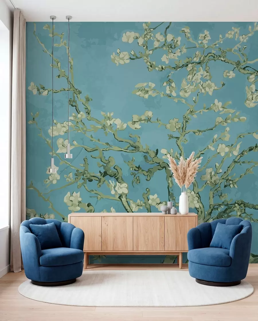 fototapeter Amandier med panoramautsikt i Van Gogh-blomster u93603