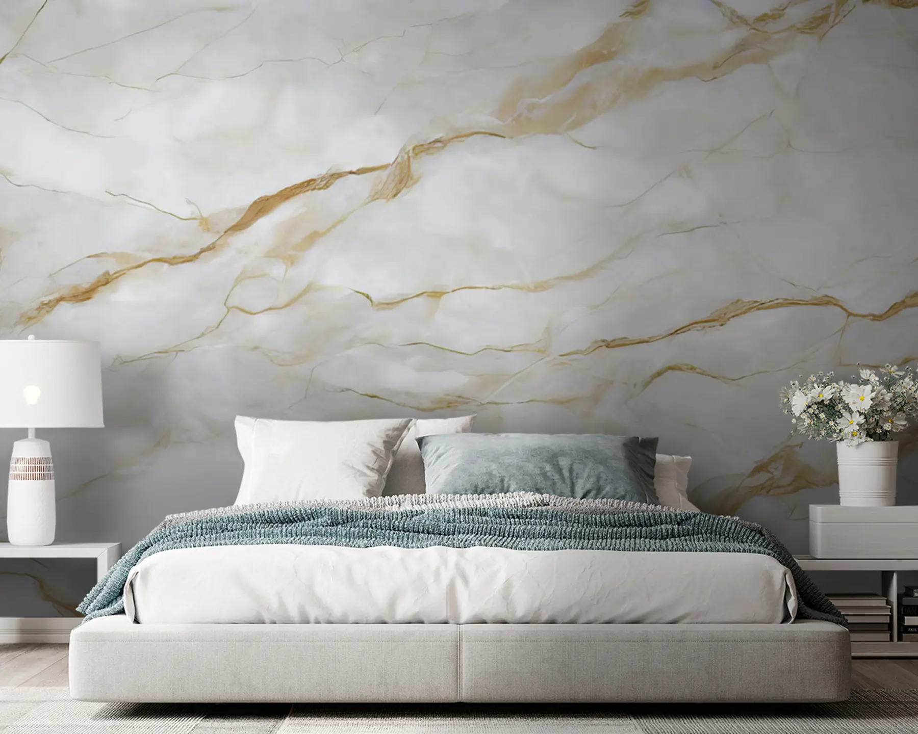 fototapeter Hvit marmor med beige linjer u93433