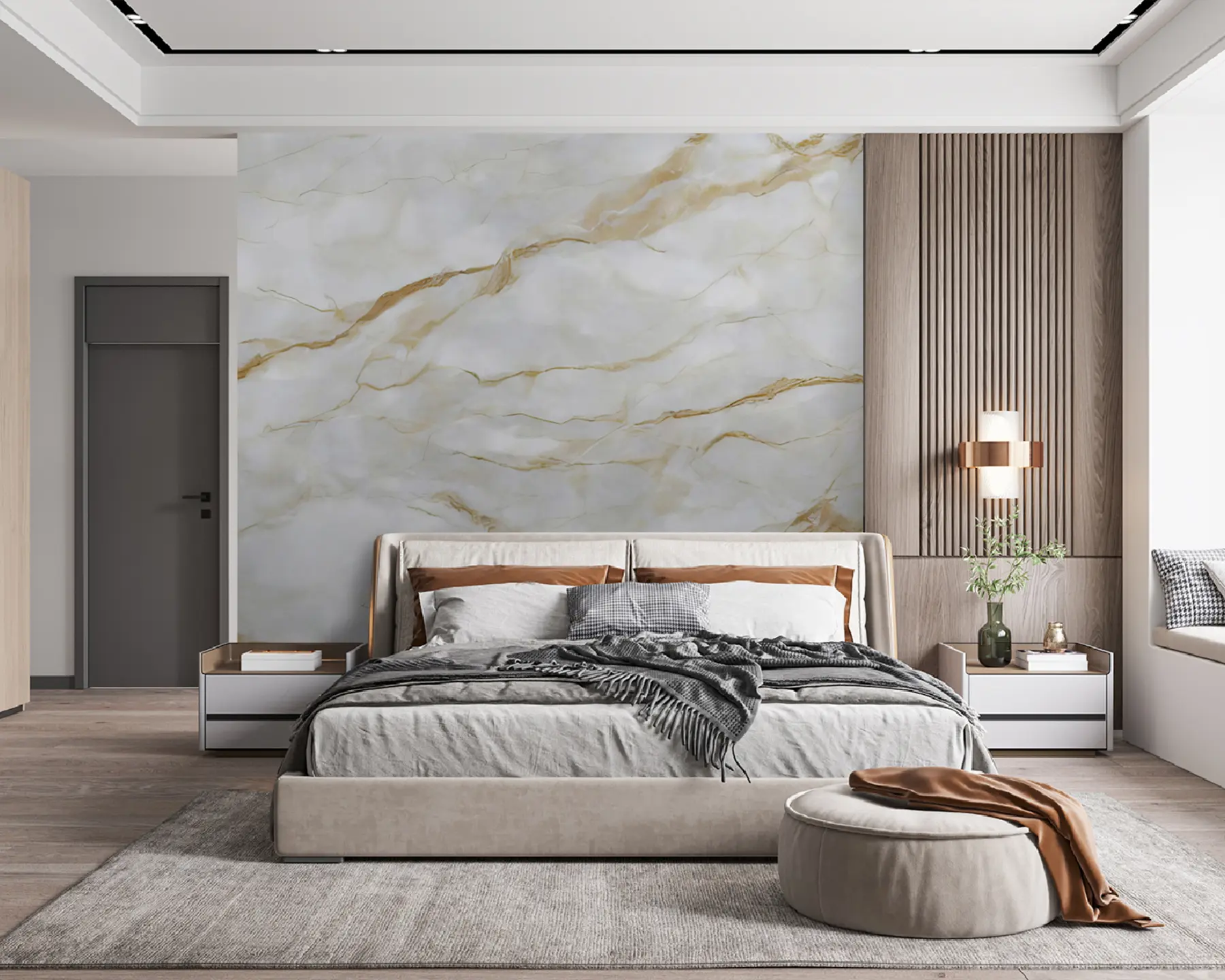 fototapeter Hvit marmor med beige linjer u93433