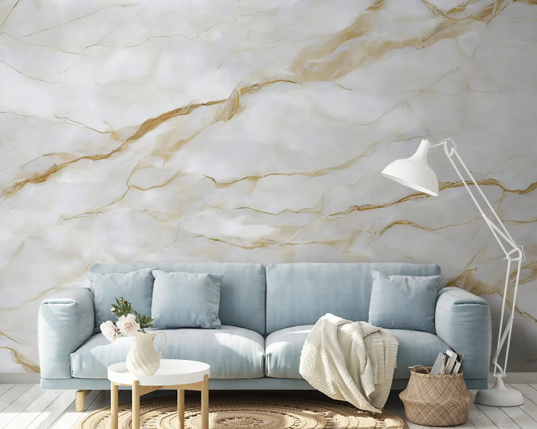 fototapeter Hvit marmor med beige linjer u93433