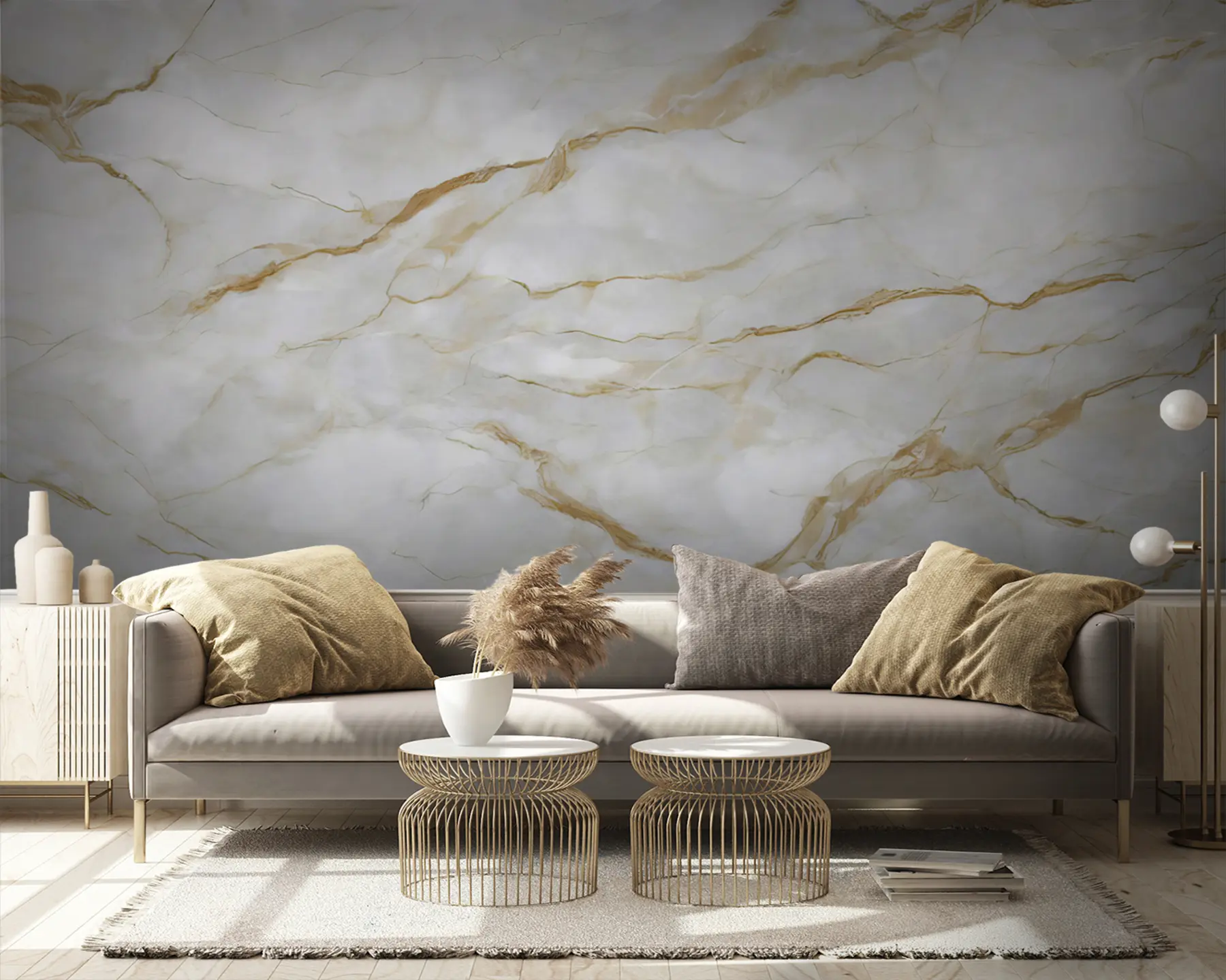 fototapeter Hvit marmor med beige linjer u93433