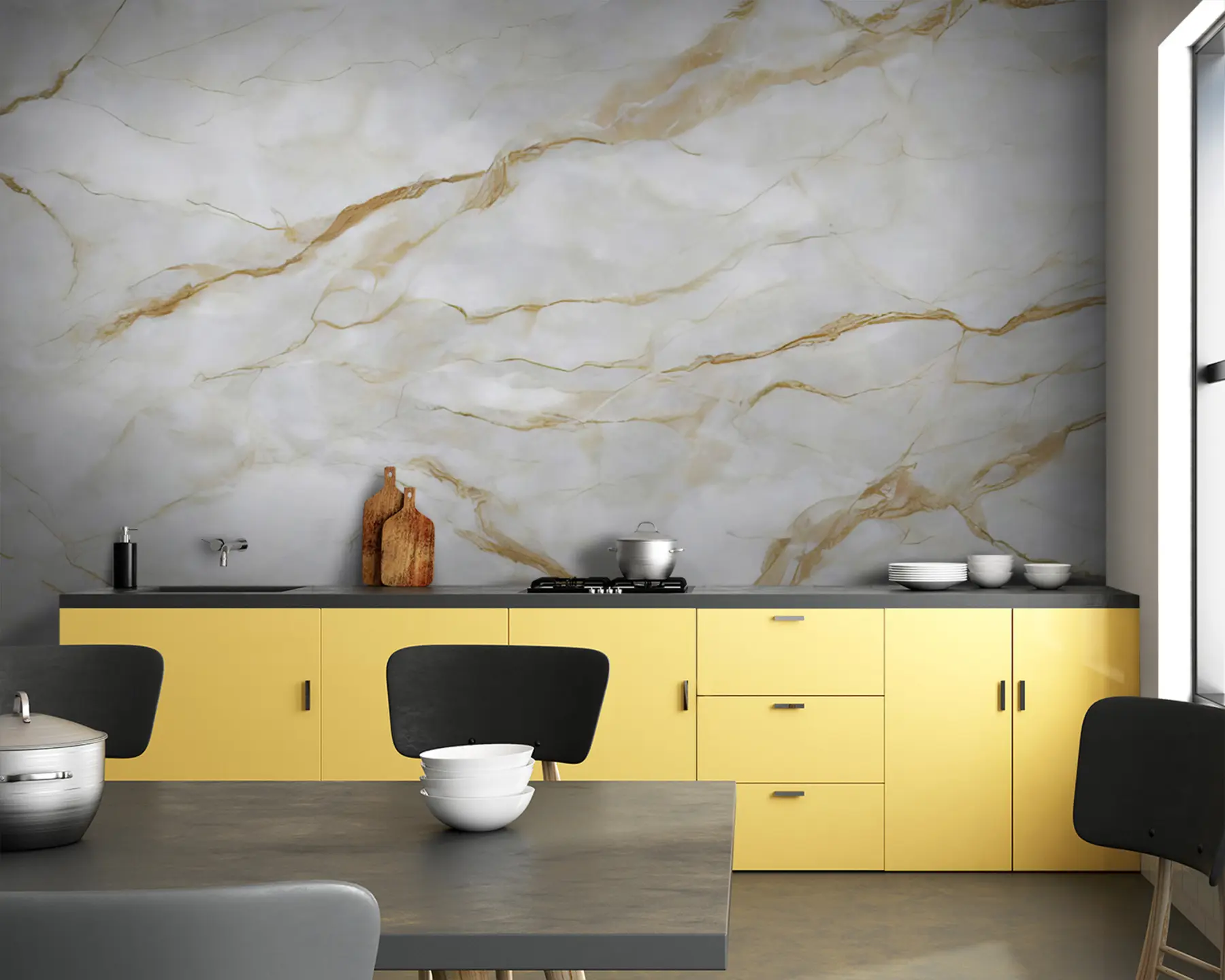 fototapeter Hvit marmor med beige linjer u93433