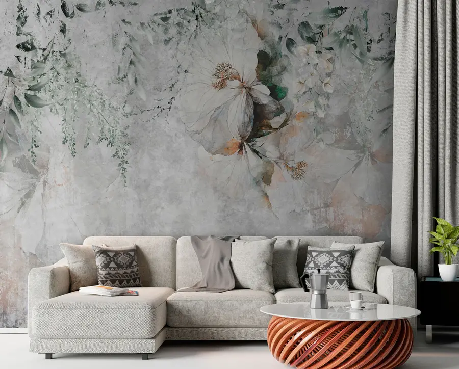 fototapeter Blomst på grunge-bakgrunn av betong u73969