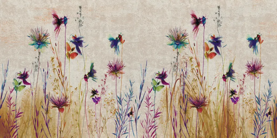 fototapeter Uvanlige høye blomster på beige bakgrunn u93672