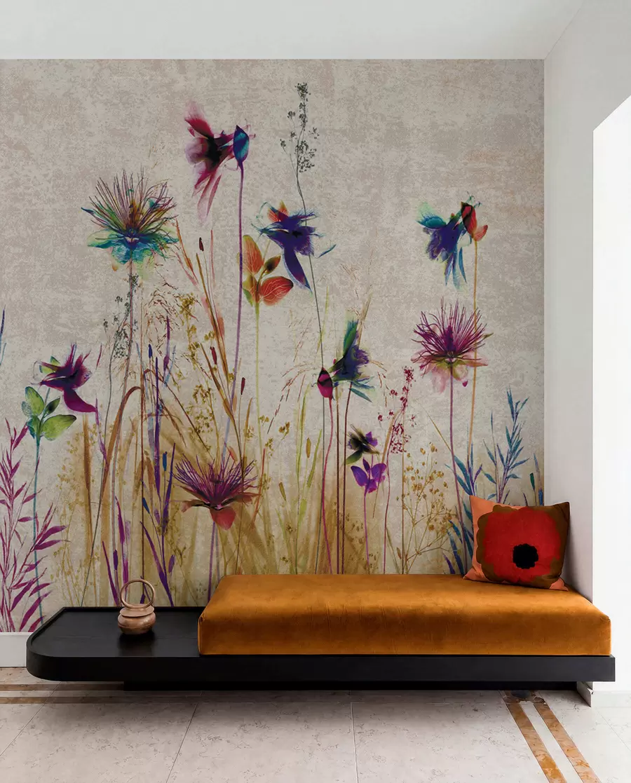 fototapeter Uvanlige høye blomster på beige bakgrunn u93672
