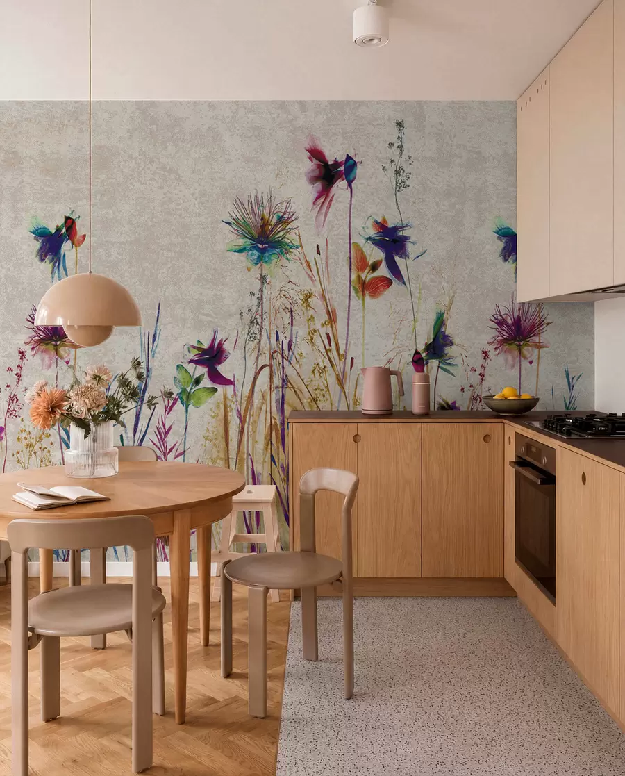 fototapeter Uvanlige høye blomster på beige bakgrunn u93672
