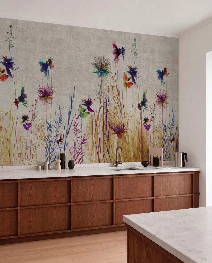 fototapeter Uvanlige høye blomster på beige bakgrunn u93672