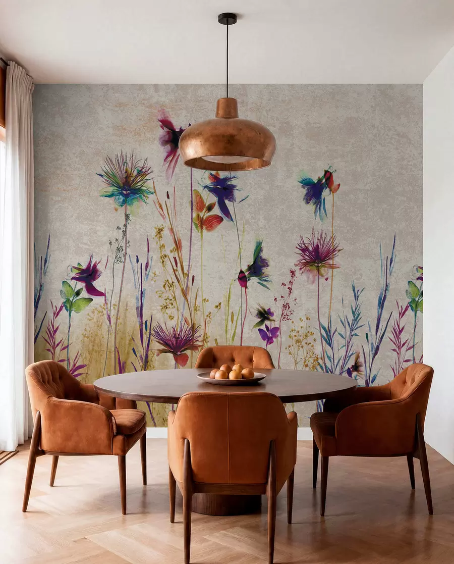 fototapeter Uvanlige høye blomster på beige bakgrunn u93672