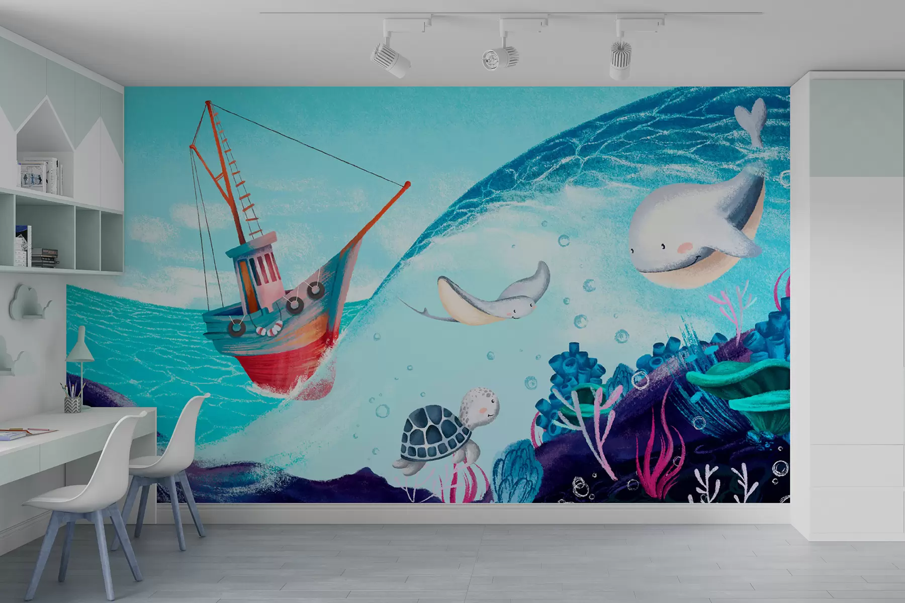 fototapeter Undervannsverden med marine dyr u78694