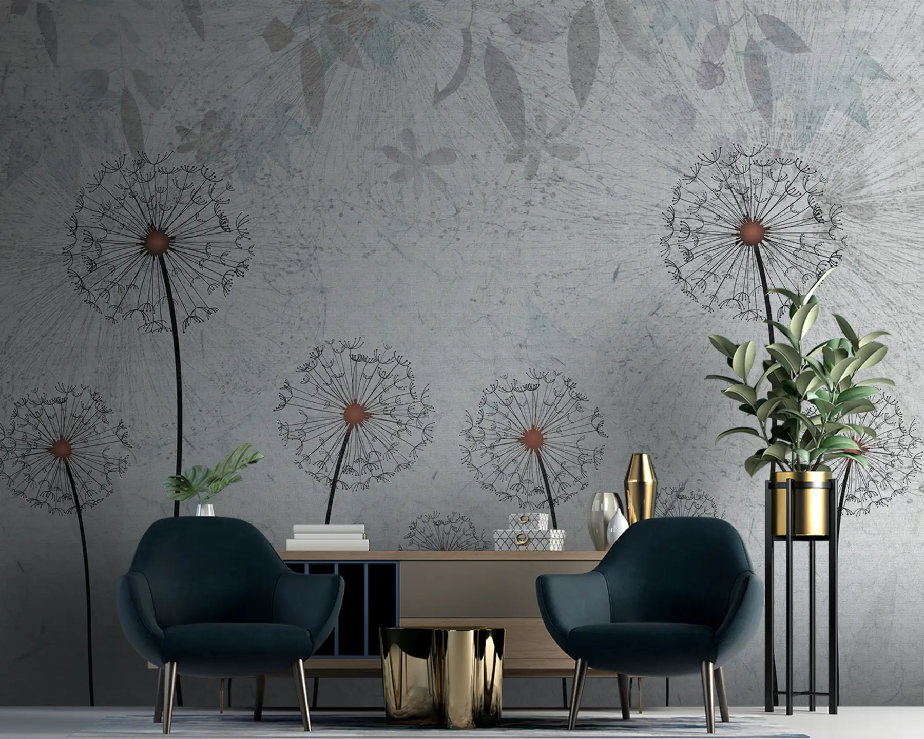 fototapeter Løvetann på lysegrå bakgrunn u93968