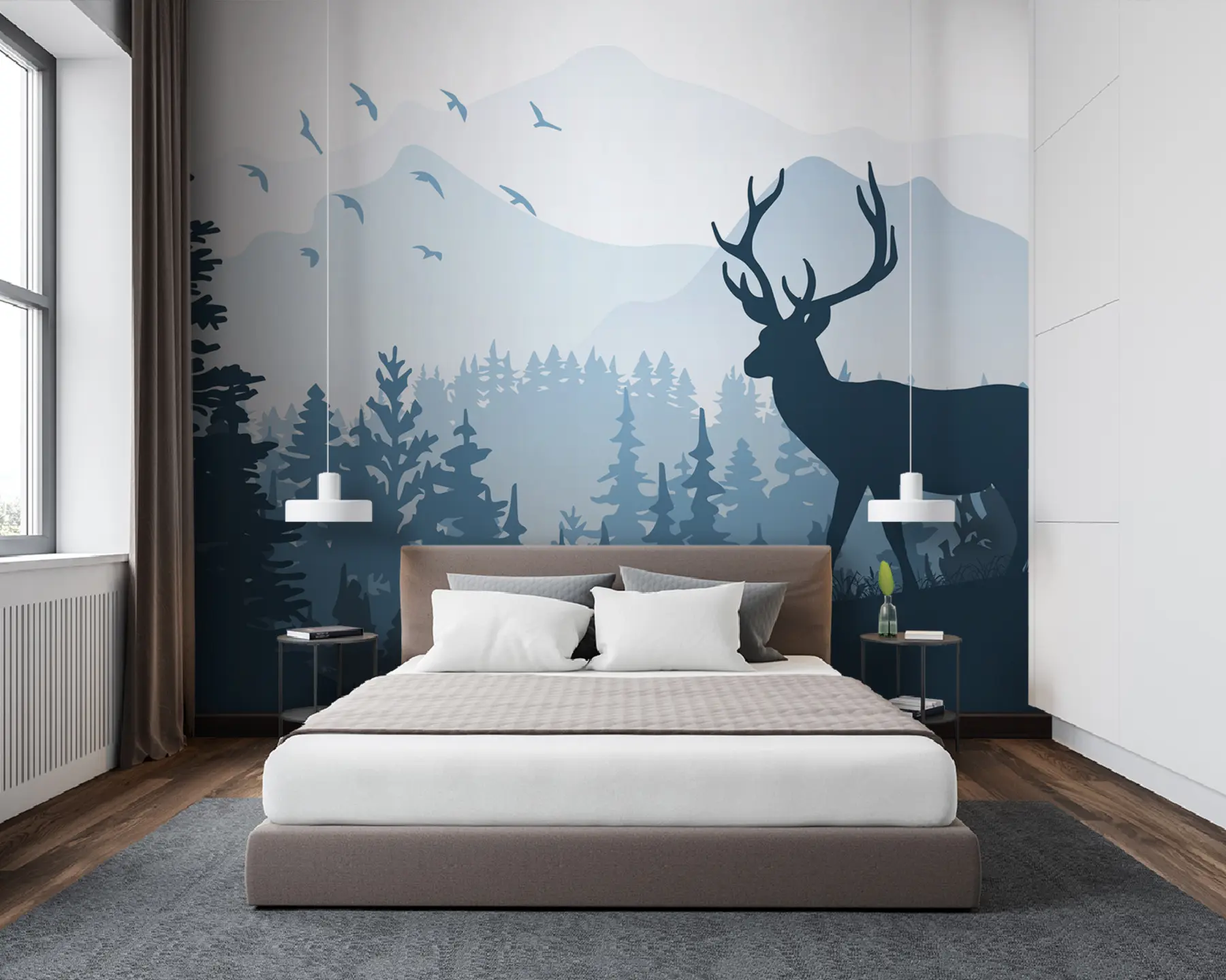 fototapeter Silhuett av en hjort i skogen u93972