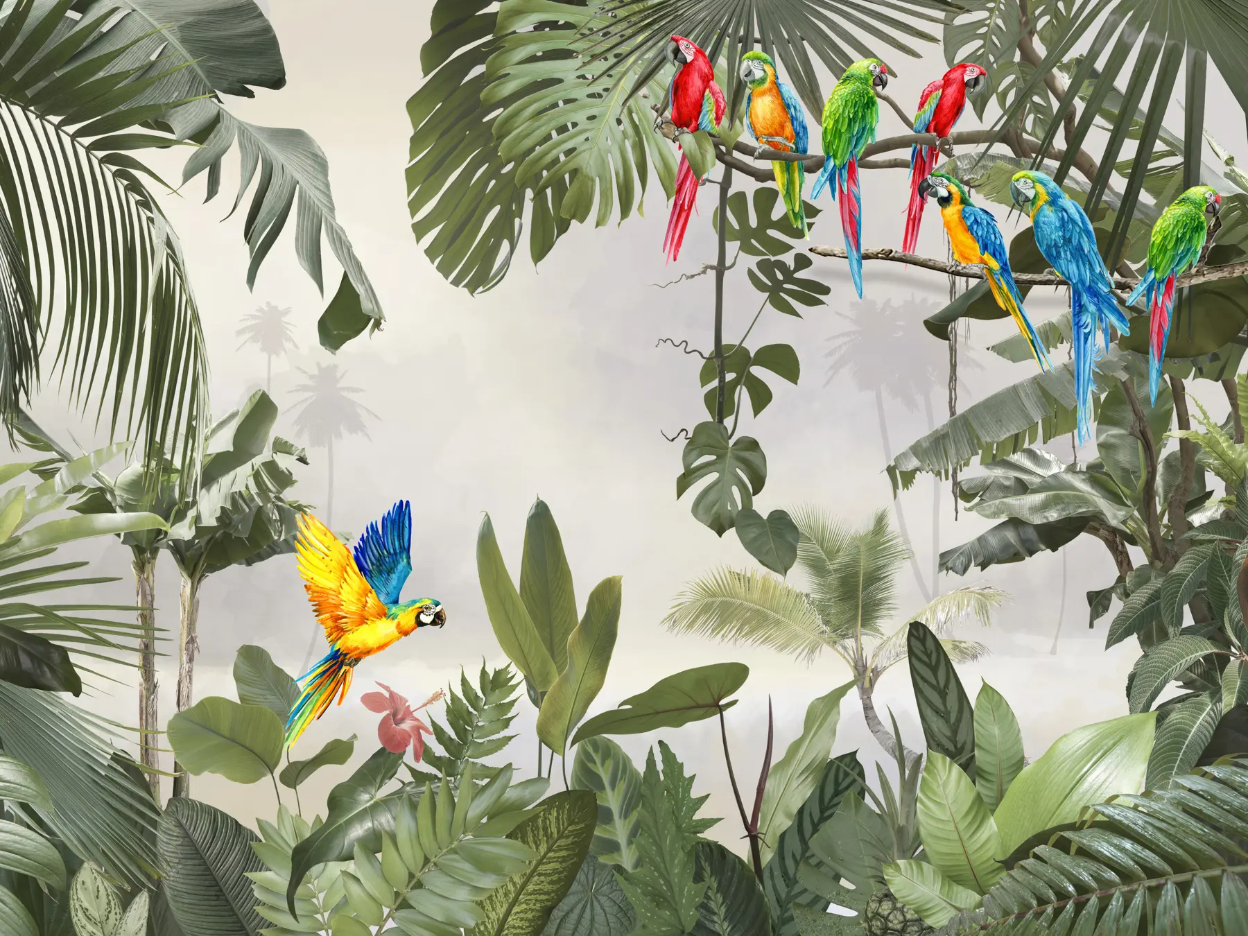 fototapeter Papegøyer på grener i den tropiske skogen u94072