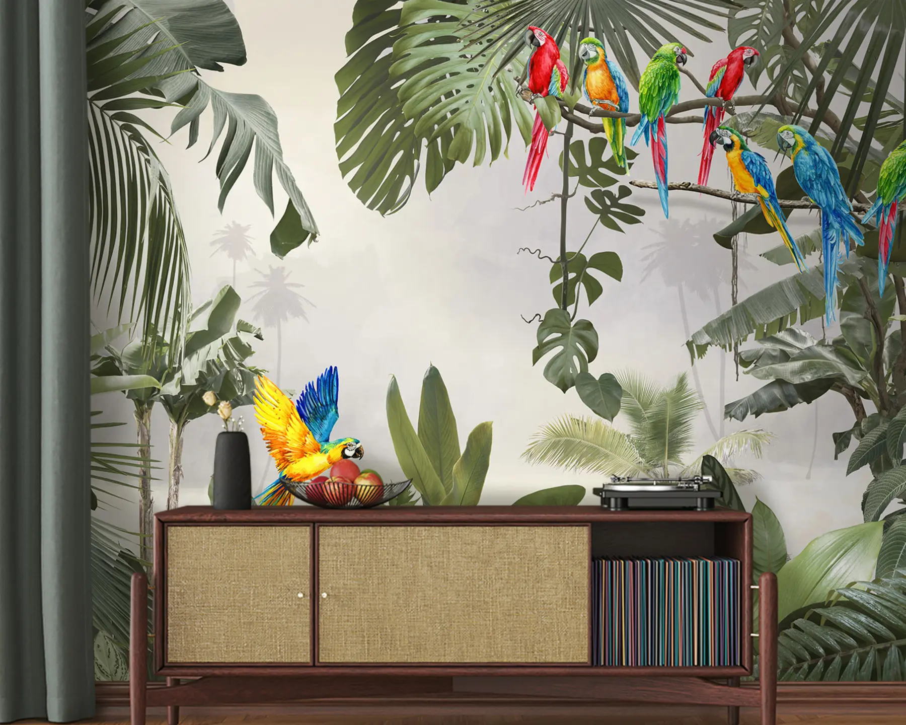 fototapeter Papegøyer på grener i den tropiske skogen u94072