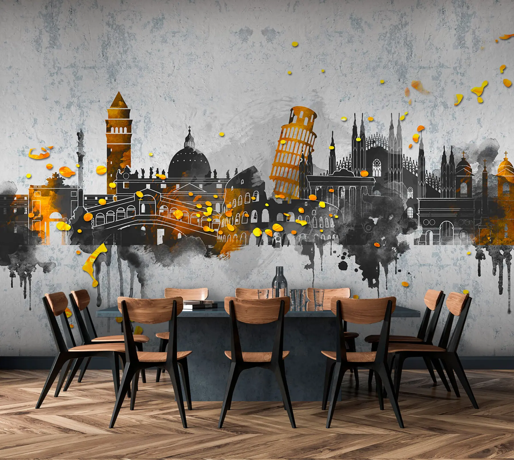 fototapeter Mørke silhuetter av attraksjoner i kjente byer u74881