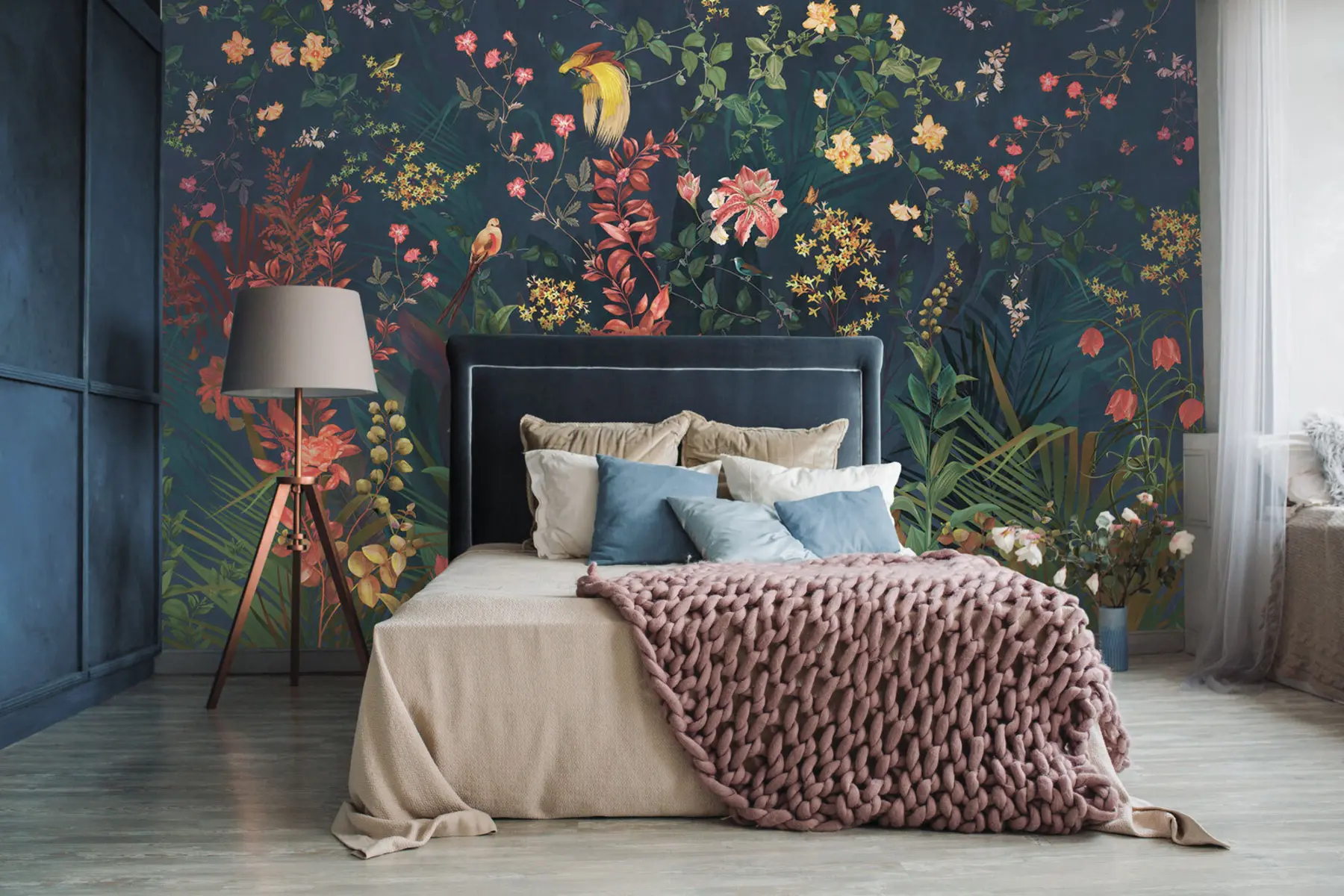 fototapeter Lyse grener og fugler i chinoiserie-stil u74744