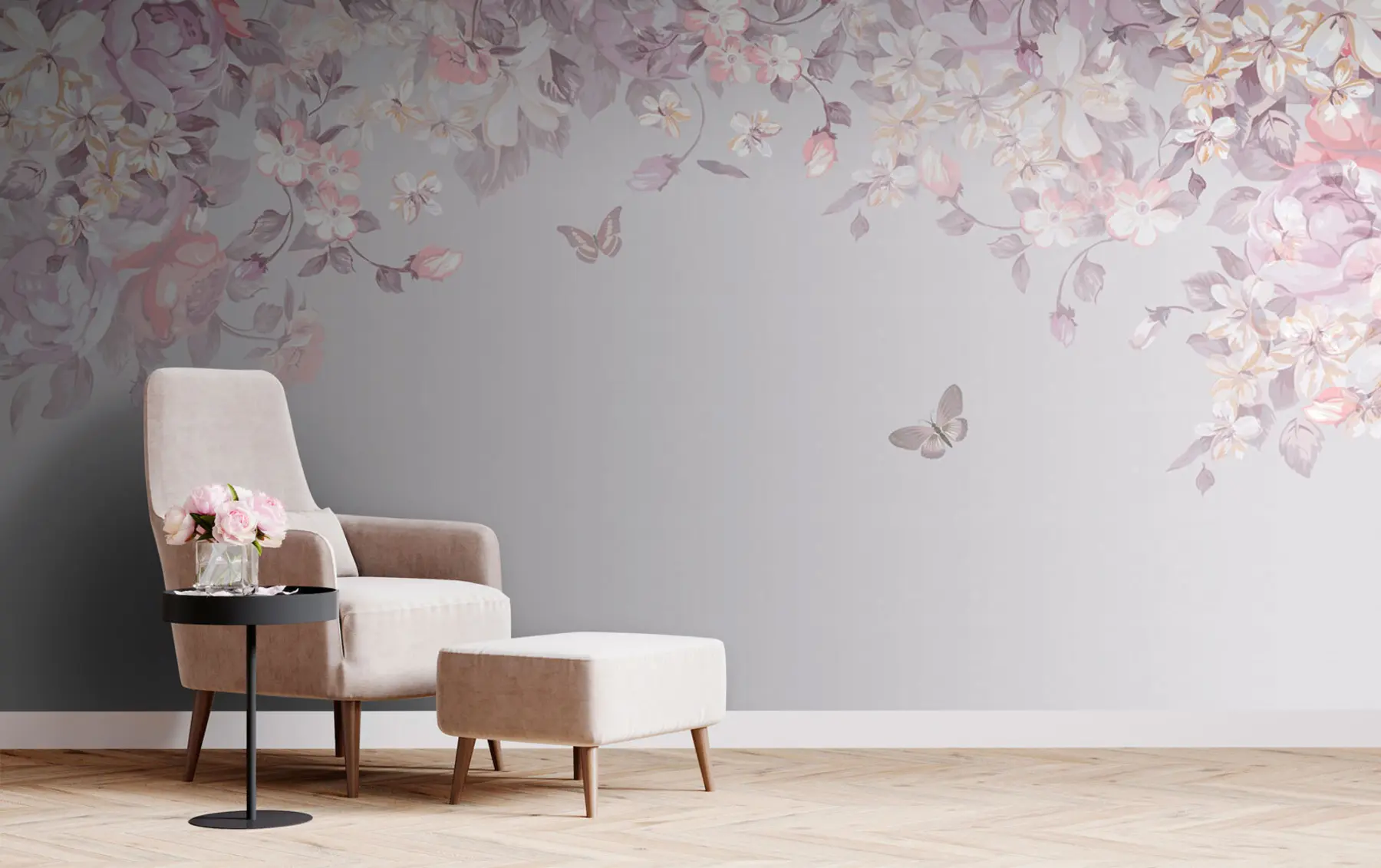 fototapeter En billetthage med blomster og sommerfugler u94295