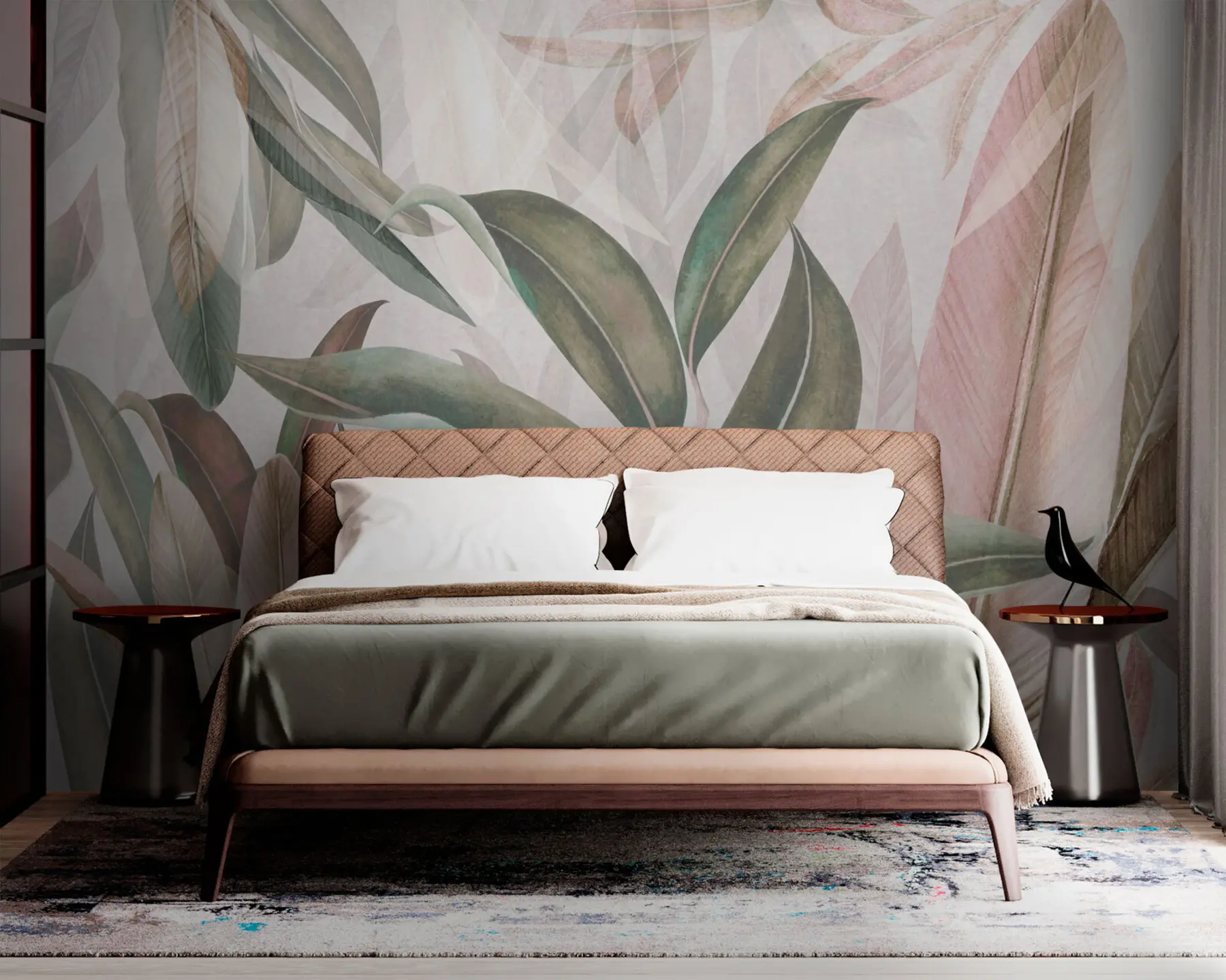 fototapeter Grønne og rosa palmeblader u94302