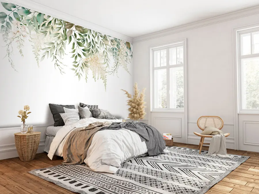 fototapeter Blomsterramme med akvarellgrønt u94197