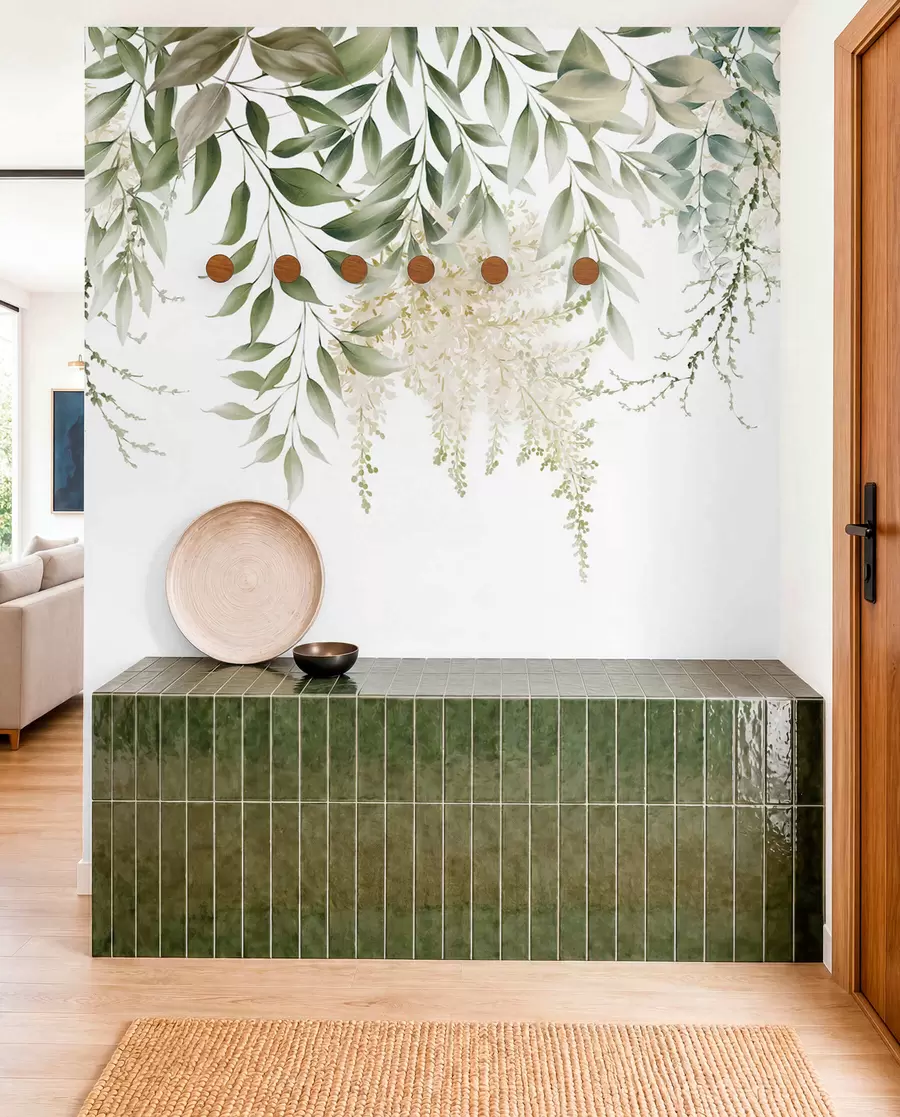 fototapeter Blomsterramme med akvarellgrønt u94197