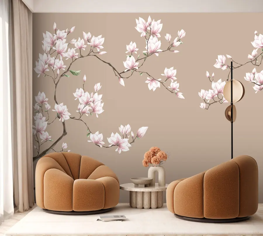 fototapeter Blomstrende grener av rosa magnolia u94363