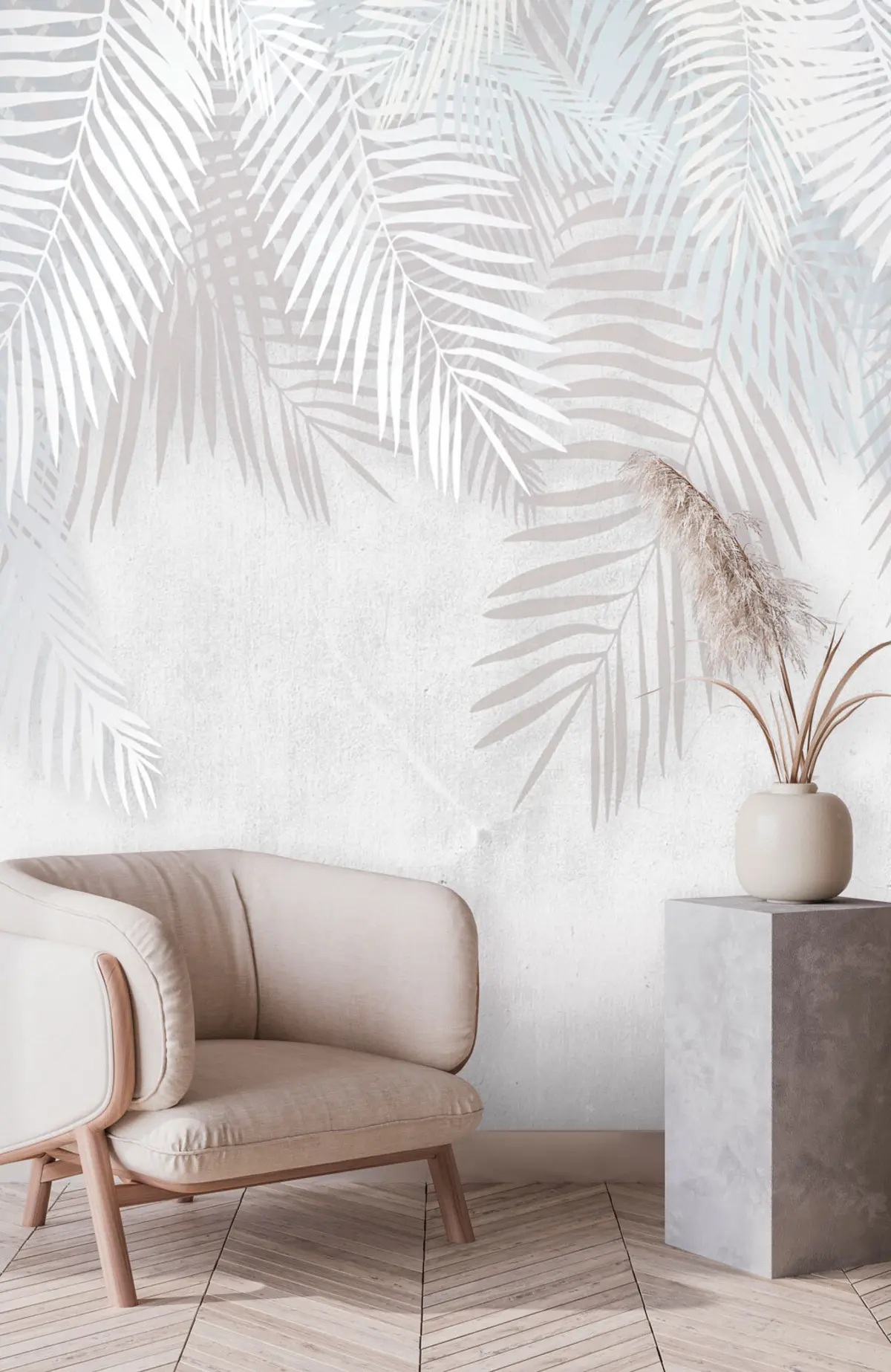 fototapeter Hvite palmeblader på grunge-tekstur u94457