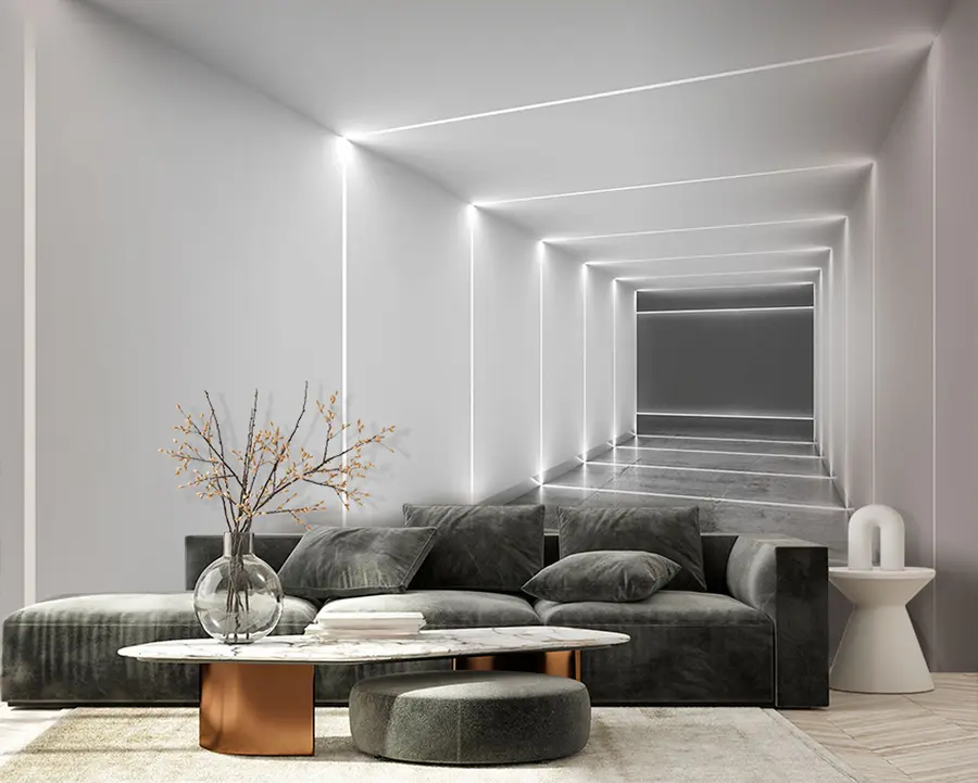 fototapeter Hvit tunnel med polert betonggulv u95075