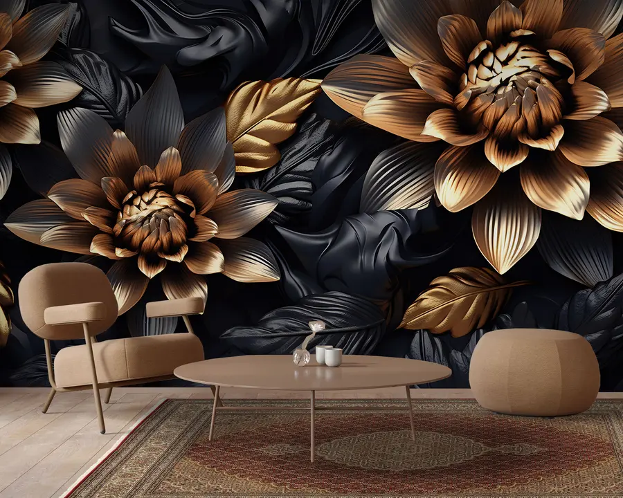 fototapeter Svarte, voluminøse blomster u95244