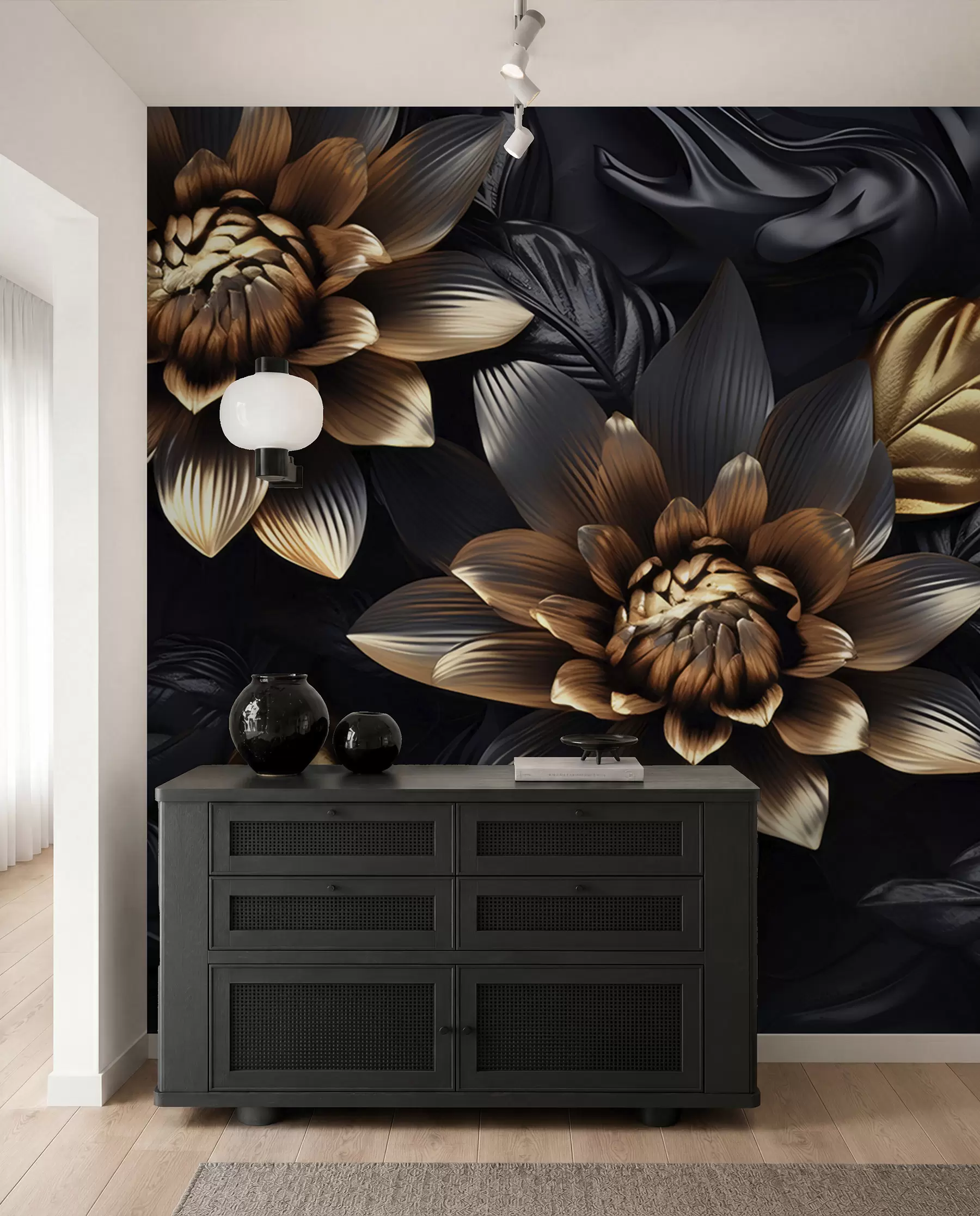fototapeter Svarte, voluminøse blomster u95244