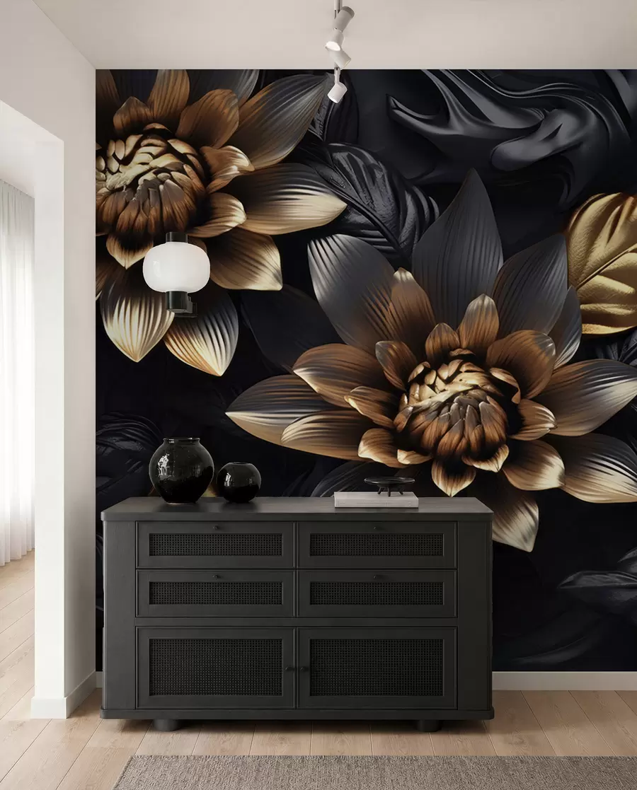 fototapeter Svarte, voluminøse blomster u95244
