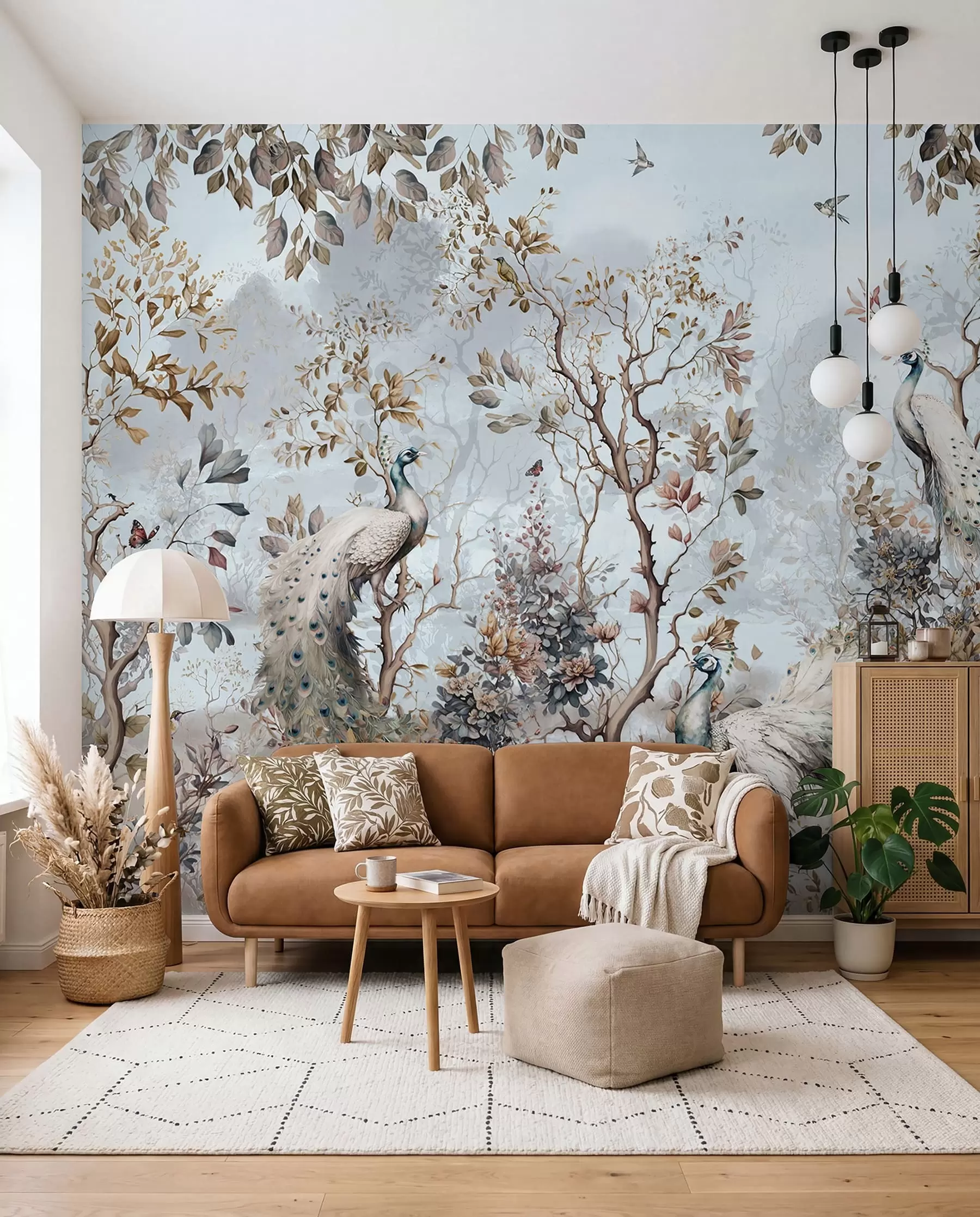 fototapeter Chinoiserie Planter og påfugler i kinesisk stil u94849