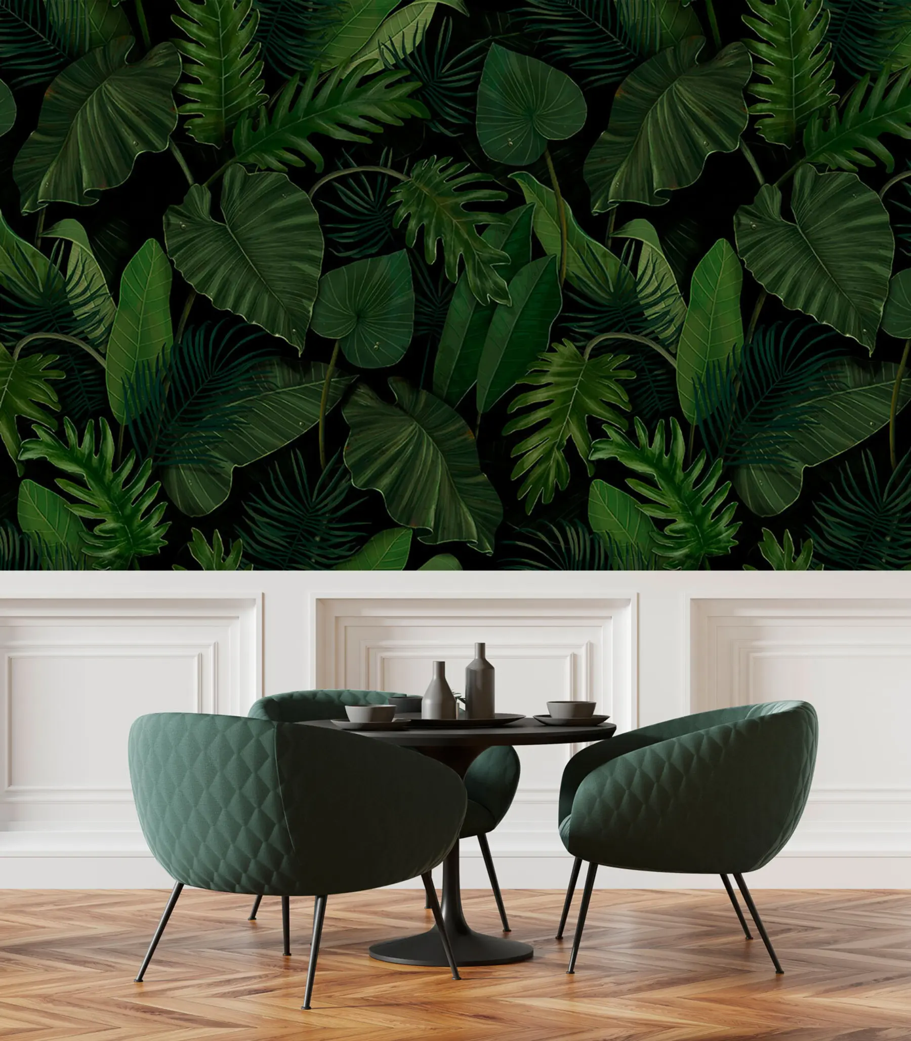 fototapeter Mønster med tropisk grønn palme, taro og bananblader u95470