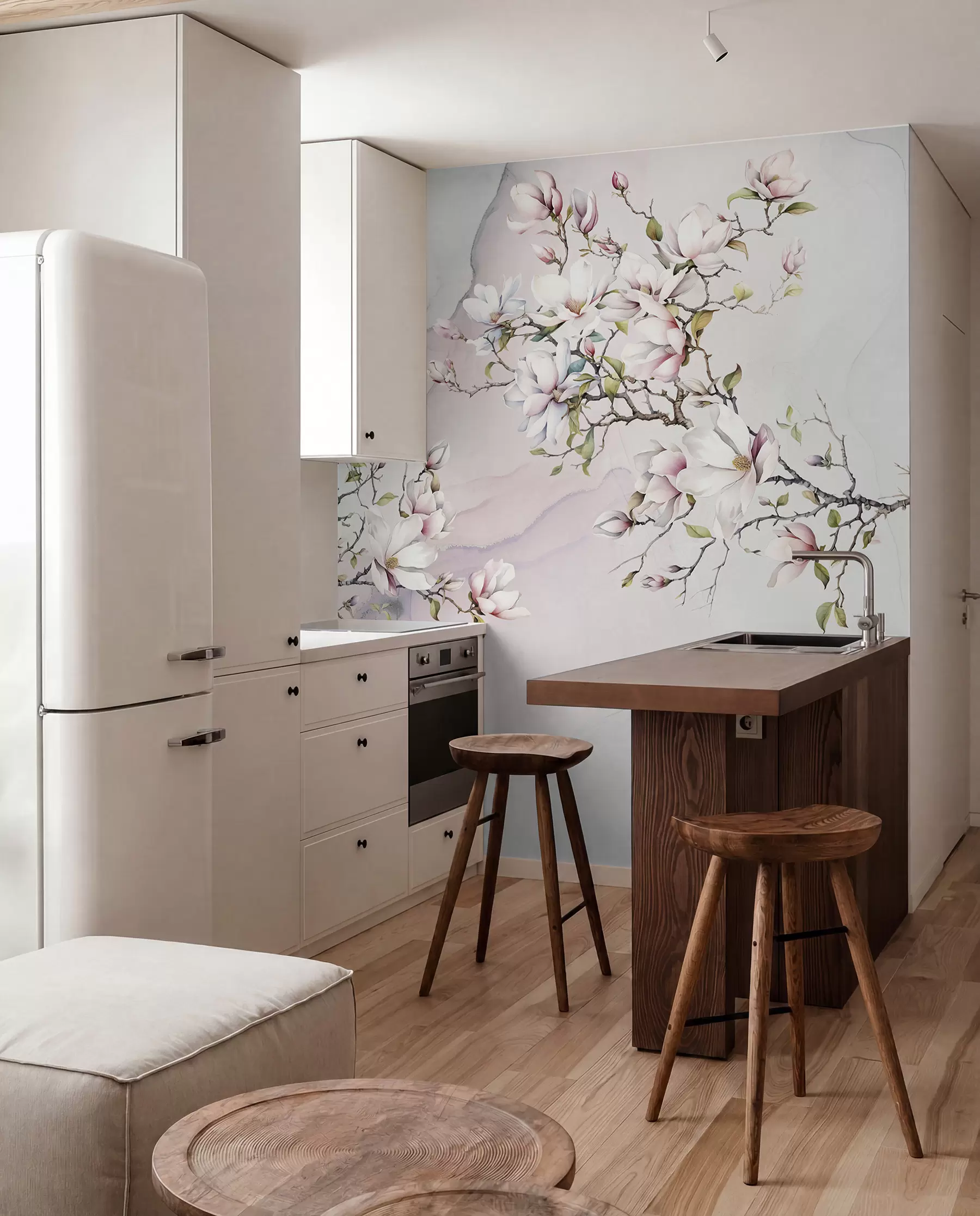 fototapeter Blomstrende magnoliatrær på en marmorbakgrunn u96114