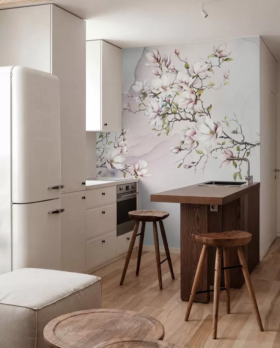 fototapeter Blomstrende magnoliatrær på en marmorbakgrunn u96114